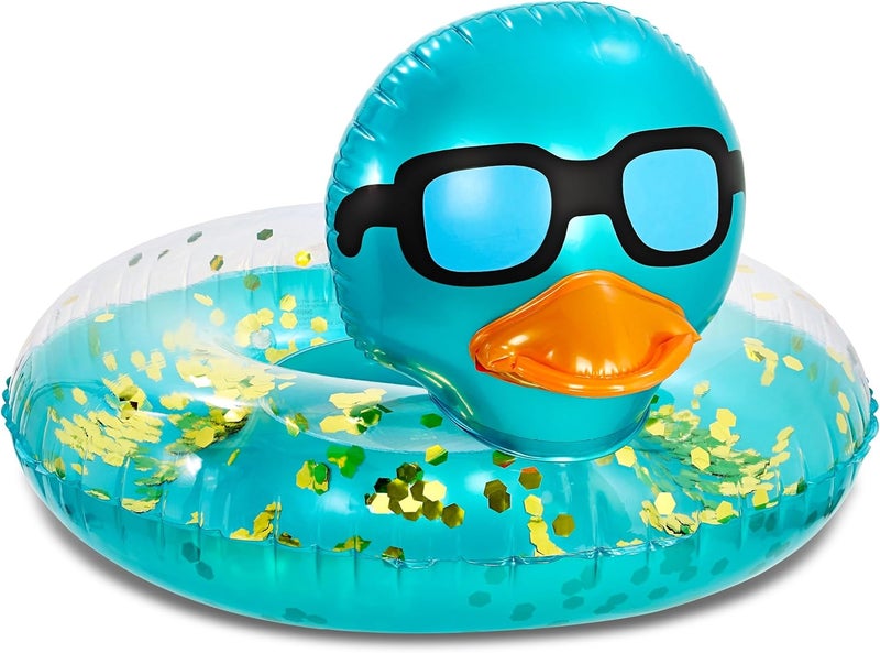 POZA Inflatable Duck Pool Float Tube- Heavy Duty Vinyl UV Resistant Confetti Pool Duck Floatie, Animal Pool Float Swim Ring Pool Inflatables for Kids and Adults for Beach, Party, Vacation - Image 1